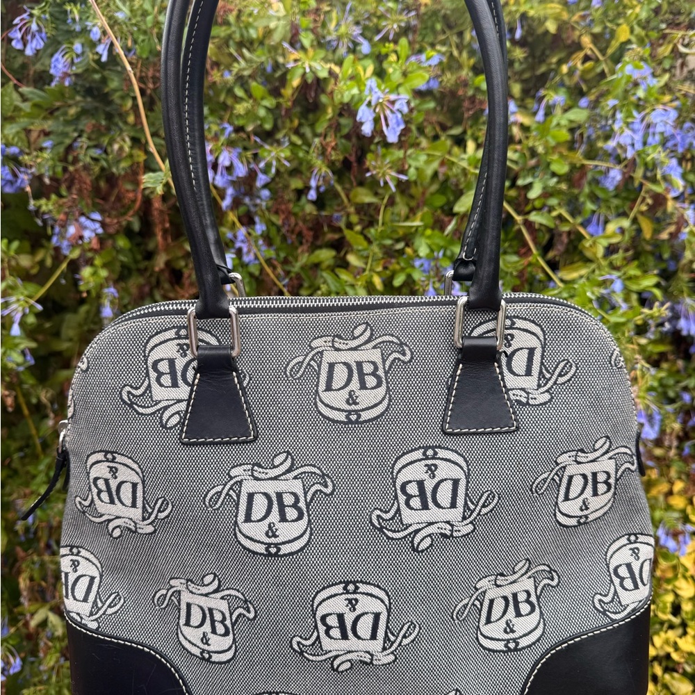 Vintage Dooney & Bourke Donegal Crest Monogram Black/Gray Jacquard Shoulder Bag